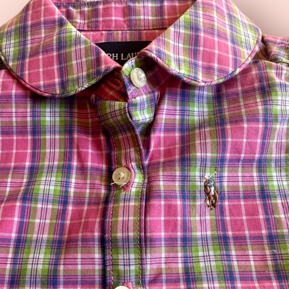 NWT Toddler Girl Ralph Lauren Green Pink Plaid Tank Top Button Up Shirt Sz 2T - Picture 3 of 6